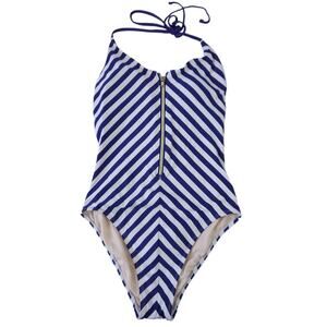 Sea Angel Stripe One Piece Swimsuit XS Purple White Bathing Suit Halter Tie